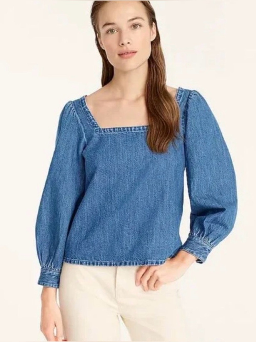 J Crew Squareneck Chambray Top Cotton Linen Blue Size Medium